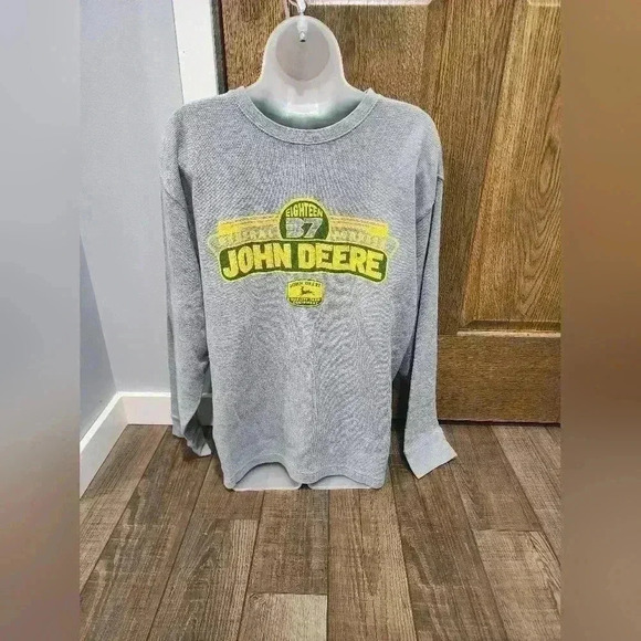 JOHN DEERE Mens Long Sleeve T Shirt with Logo Cotton Blend Gray Size XL 1837 - Picture 1 of 6